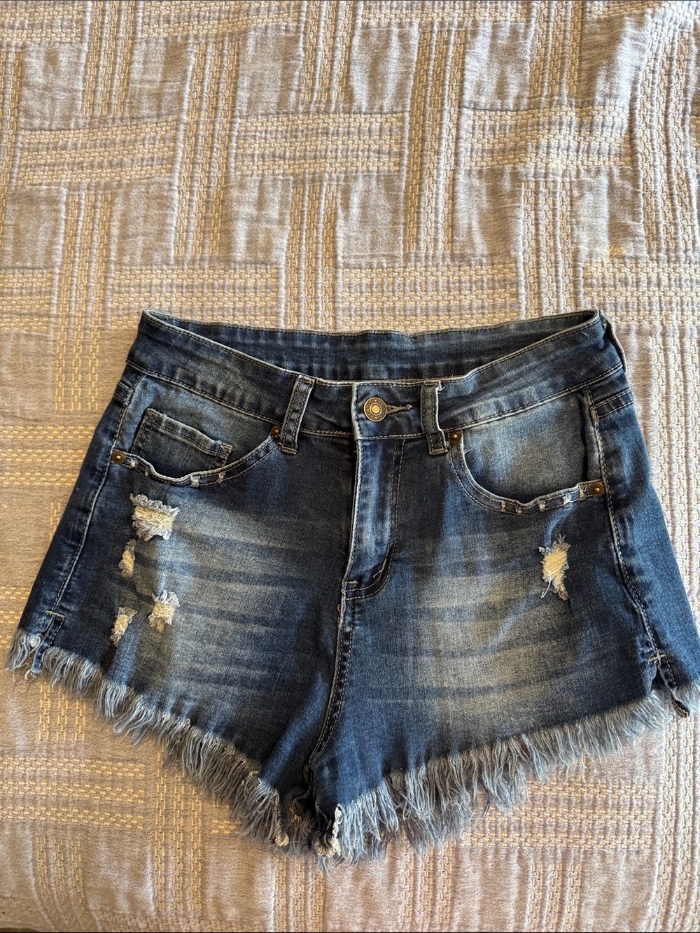 Amazon Blue Distressed Denim Cutoff Shorts